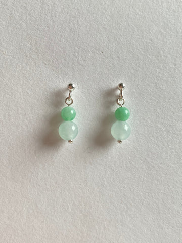 Apple Green and Light Green Translucent Jadeite Drop Earrings
